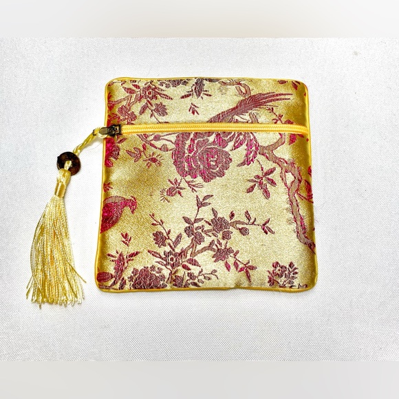 Bag Chinese Silk Brocade Jewelry Bracelet Storage Tassel Zipper Coin Purse - Picture 2 of 5